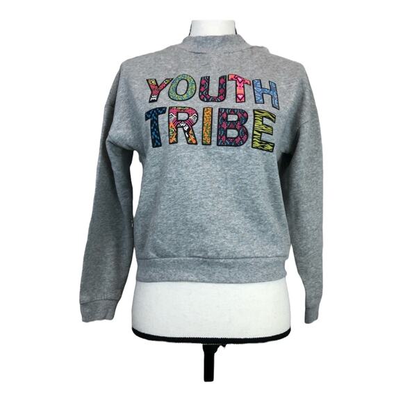 H&M "Youth Tribe" Gray Mock Neck Pullover Sweatshirt Women's Size Small S - Picture 2 of 8